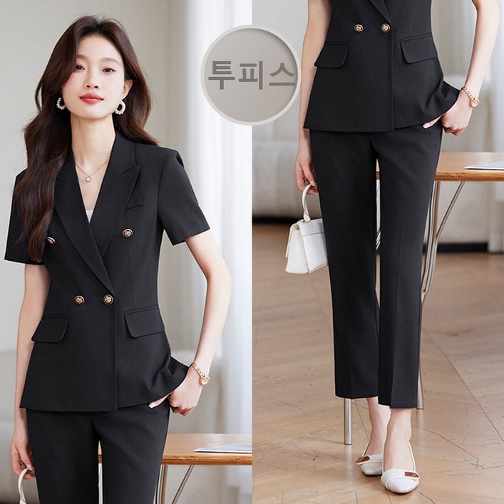 COSYEVNO 여름 여성 정장 세트 반팔 코트바지 오피스룩 슬림핏 면접 트렌드 시크 직장인 투피스 COSYEVNO 여름 여성 정장 세트 반팔 코트바지 오피스룩 슬림핏 면접 트렌드 시크 직장인 투피스