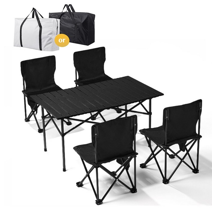 초경량 접이식 알루미늄 캠핑 테이블 의자 5종 세트 , 야외용 피크닉 캠핑 낚시 바베큐 간편 조립 수납가방 포함