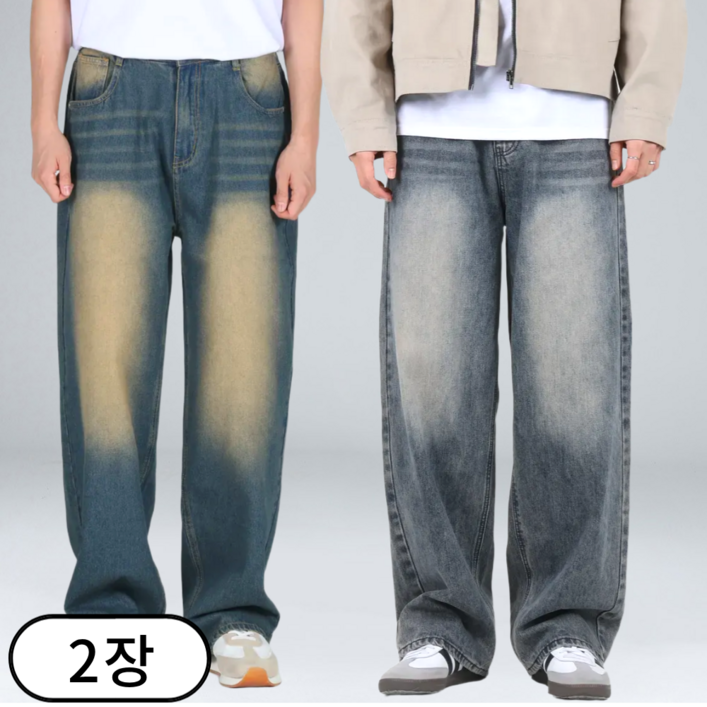 1+1 남자 청바지 빅사이즈 와이드 데님 팬츠 (6467-2)