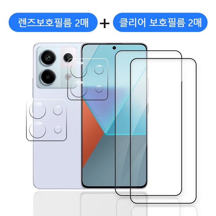 적용가능샤오미 시리즈 호환 풀커버 강화유리 필름 2매  카메라 보호필름 2매, 1세트