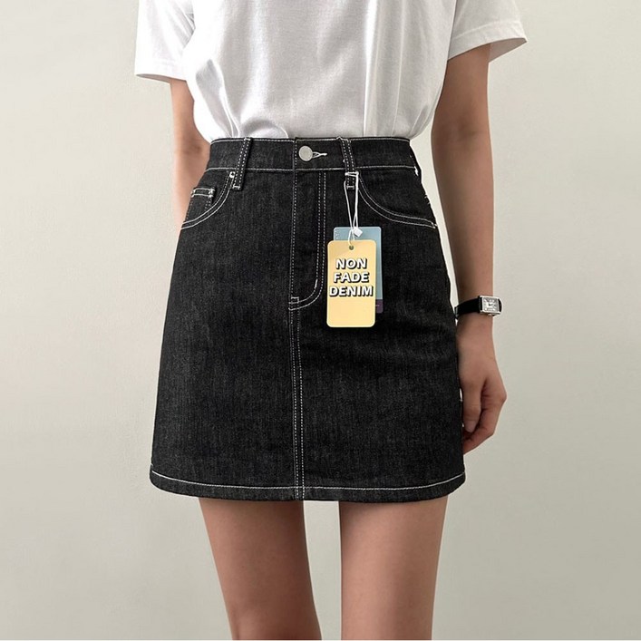 다미로그 2단기장 생지 데님 스커트 빅사이즈 스판 청치마