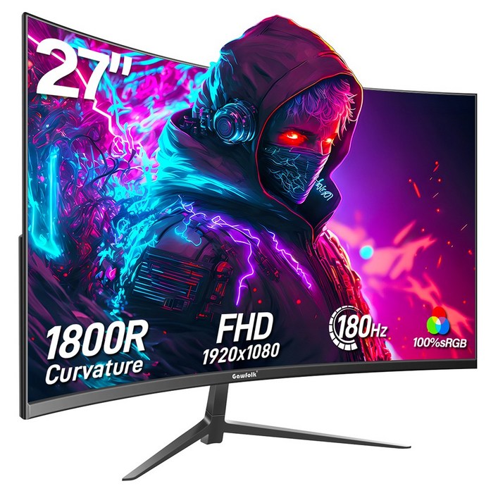 34인치 울트라와이드 커브드 게이밍 모니터 165Hz UWQHD 4k, 27인치 모니터 180Hz FHD, 커브드 컴퓨터 화면, Gawfolk 특가 할인중, 70cm, 27inch 1k 180Hz