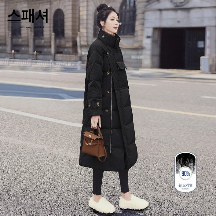 블랙패딩여미디엄무릎기장겨울제빵패딩야상여하이넥