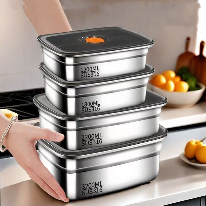 Siemzon 가정용 스틸 식품 밀폐용기 4종 세트, 1세트, 특대대중소