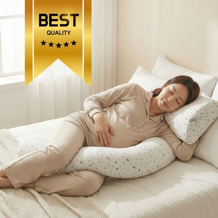 임산부 바디필로우 옆잠 쿠션 허리 지지 다리베개 복부쿠션 세트, 크림