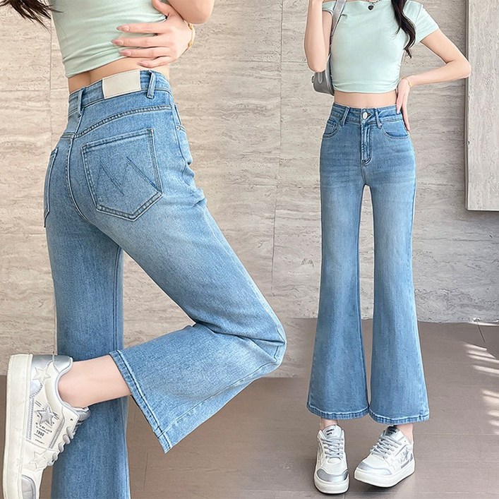 AM91269  여성청바지 부츠컷 나팔바지 9부 연청 키작녀 봄여름 수판데님팬츠 신상베스트
