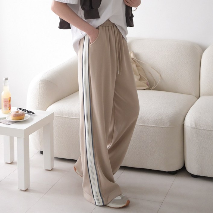 데일리앤 메이슨 여성 편한 밴딩 사이드 배색 라인 와이드 조거 투웨이 트랙 팬츠