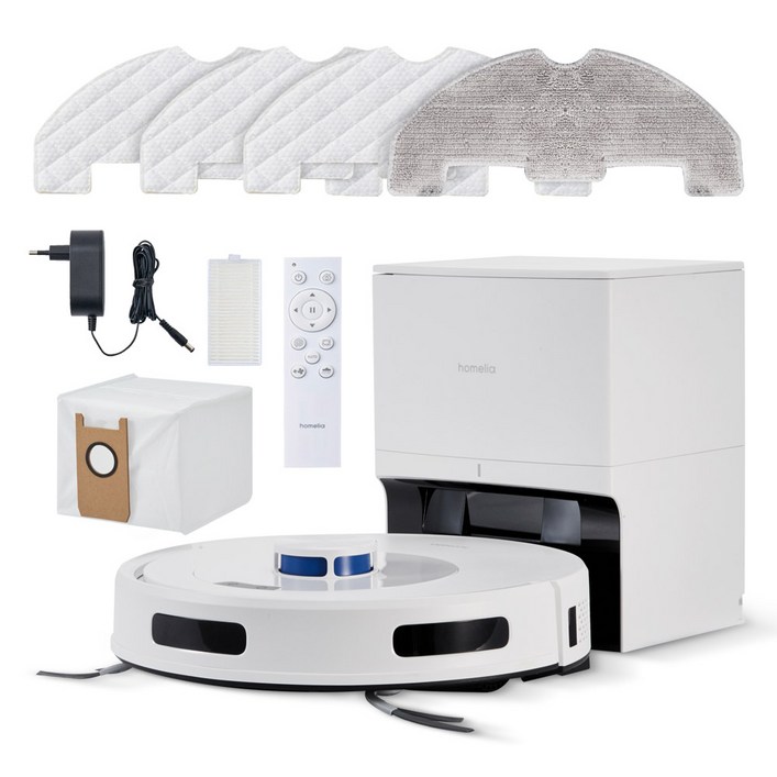 신제품 홈리아 로봇청소기 스마트 물걸레 청소 강력 흡입 자동충전, 화이트, 클린스테이션