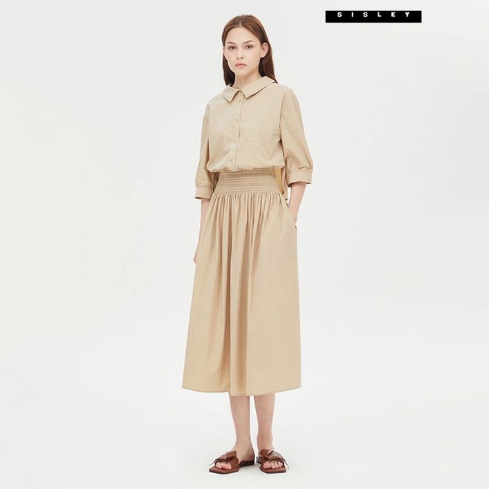 시슬리 허리 스모킹 셔츠 원피스 SAOPE7431
