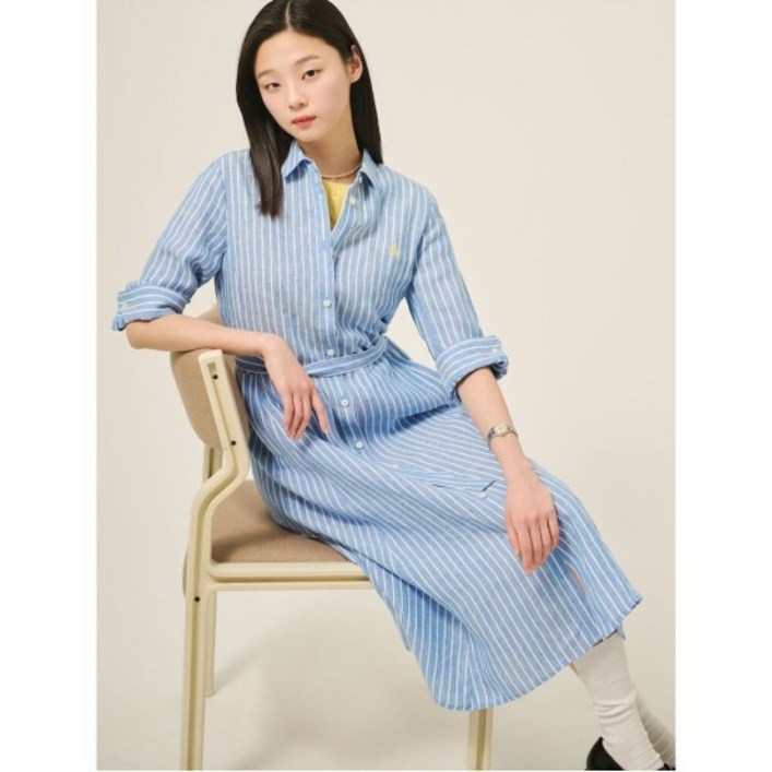 빈폴 레이디스 리넨 스트라이프 셔츠 원피스 블루 BF5371C01P 188851
