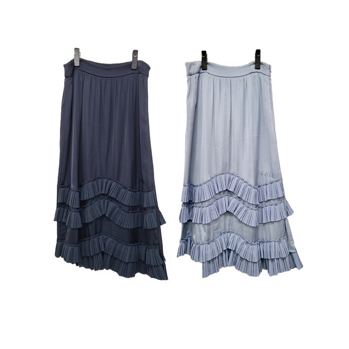 코오롱 럭키슈에뜨 여성 H라인 밑단 주름 디테일 포인트 스커트 사틴 소재 치마