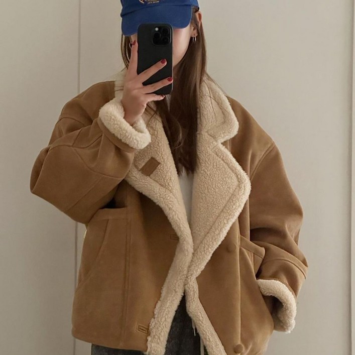 시즈닝 뽀글이 무스탕 자켓 카라 캐주얼