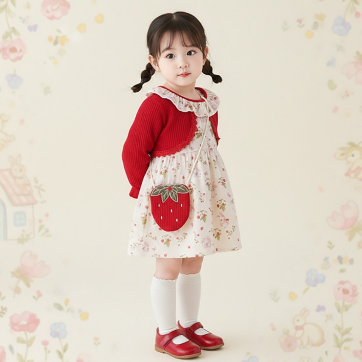 몽실이 프릴카라 토끼 원피스 가방세트 여아용 아동 어린이 봄 가을 간절기 볼레로 드레스 자매룩 외출복