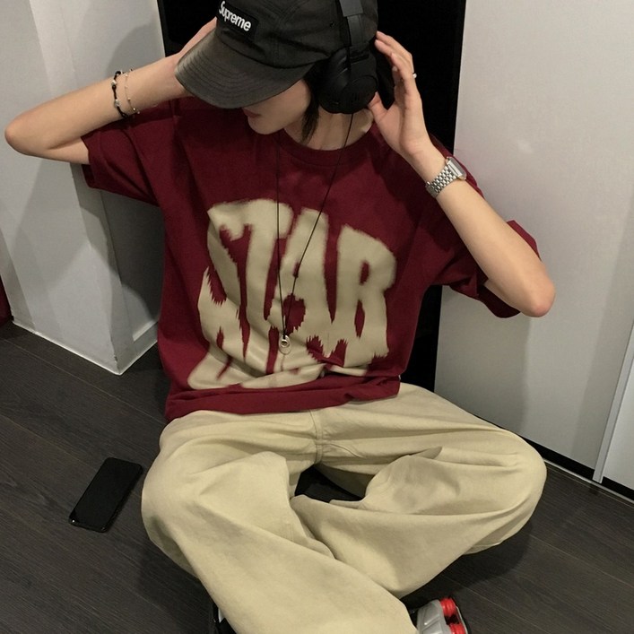 티데일리 남녀공용 더스트 프린팅 오버핏 17수 빅사이즈 라운드 반팔 티셔츠