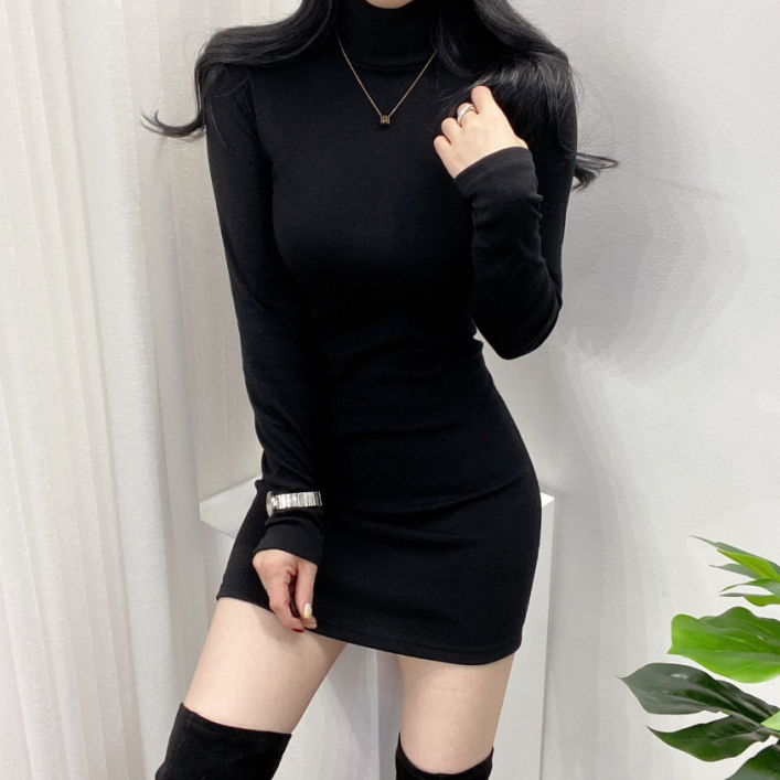 디얼제이 기장선택 스판 무지 슬림 기모 폴라 원피스