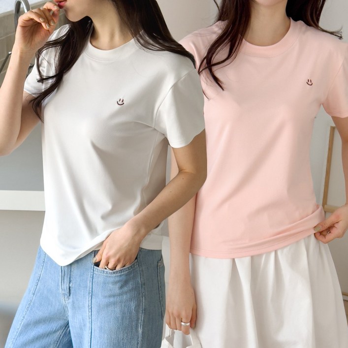 제이그린 여성 반팔티 반팔 티셔츠 2P