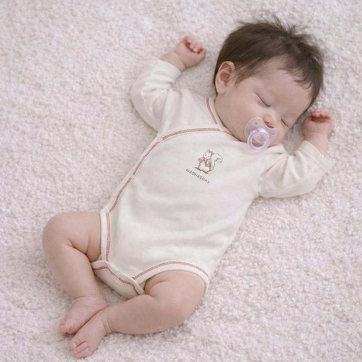 맘앤밥 신생아 요일배냇 풀스냅 긴팔수트