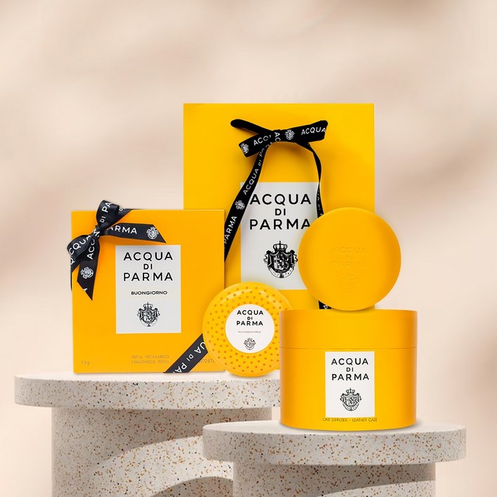 아쿠아디파르마 차량용 방향제 세트케이스카트리지리본쇼핑백, 옐로우라카사 술 라고, 1세트