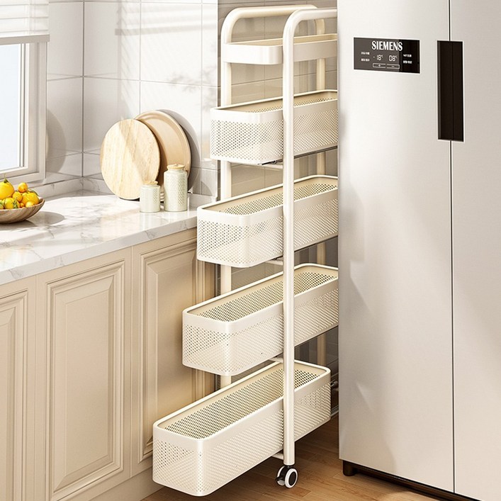 하루꿈 틈새 공간 수납장 슬림 트롤리 선반 일체형 다용도 이동식 서랍형 슬라이드 수납정리함