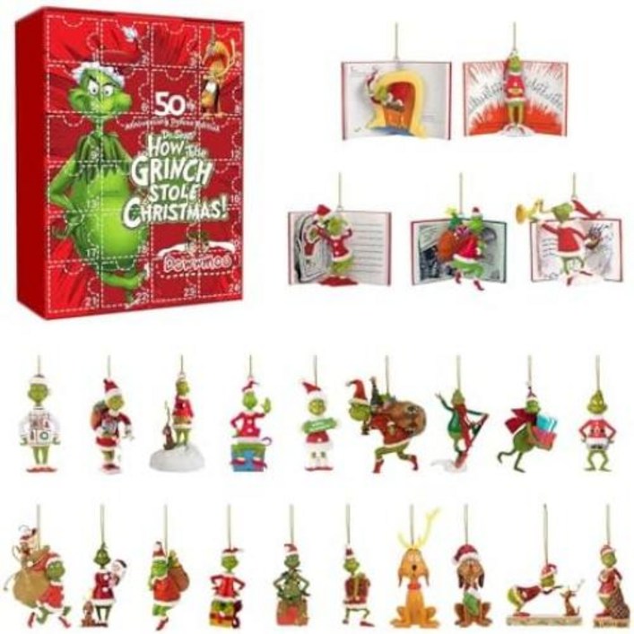 2023 어른 나무를 위한 그린치 크리스마스 카운트다운 캘린더 24일 어드벤처 24PC 귀여운 만화 엘프 피규어 인형 스터퍼 선물 아이디어 2024