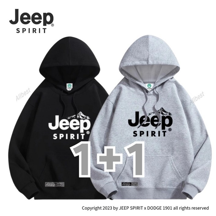 JEEP SPIRIT 지프 남자 여자 후드티 면 100 후드 티셔츠 오버핏 가을 봄 2장 세트