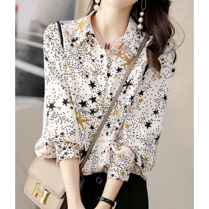 바니드 여성 별무늬 봄가을 패션 루즈핏 캐주얼 세련된 셔츠 긴팔블라우스 0394