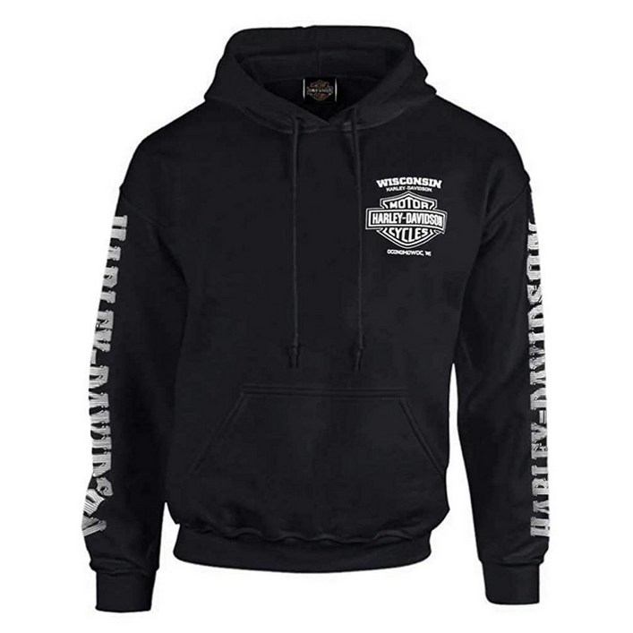 HarleyDavidson 할리 데이비슨 남성용 라이트닝 크레스트 풀오버 후드 스웨트셔츠 블랙 블랙. 그외 각종 372281