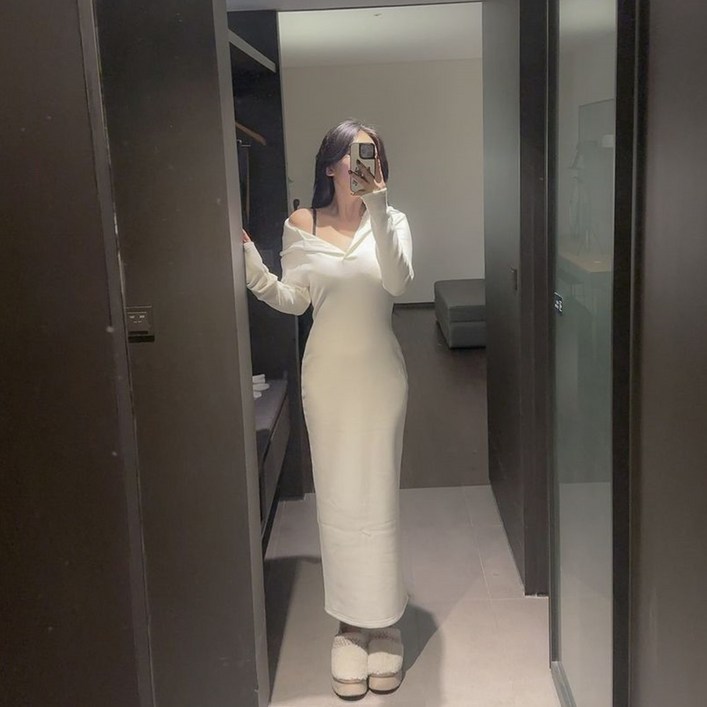 Made  오픈 할인 13  H라인ops 함께만든 후드 밍크기모 H라인 롱 원피스 무료배송