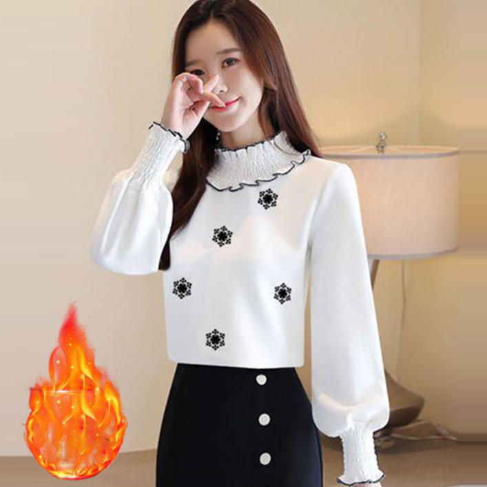 TKX 여성 가을 겨울 빅사이즈 두꺼운 기모 블라우스 우아한 남방 면접 하객