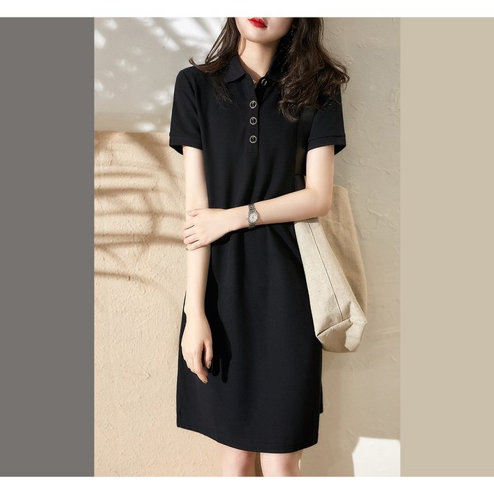 누리모아 여성 슬림 카라 원피스 블랙