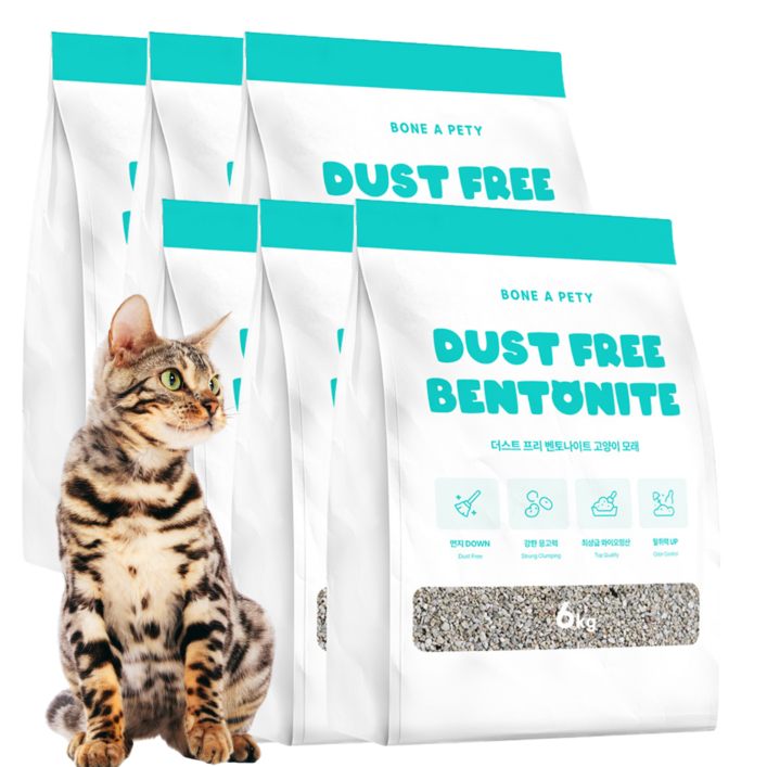 본아페티 프리미엄 고양이 벤토나이트 먼지 없는 모래 와이오밍산, 6kg, 6개, 무향