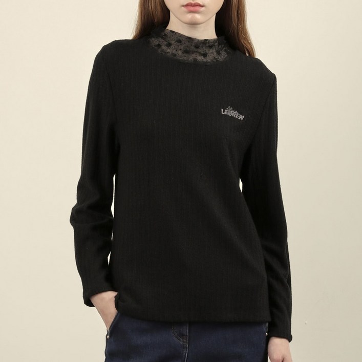 올리비아로렌 레이스 반넥 골지 티셔츠 VOBAL4W9111 2744862