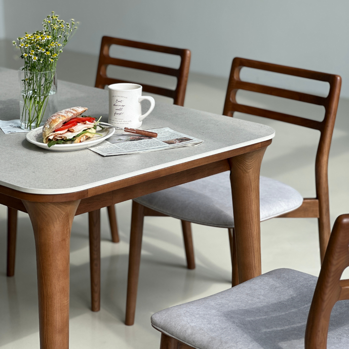 제니 월넛 세라믹 원목 식탁 테이블 1400 세트 (의자 4개 포함), 월넛, 일반의자 4