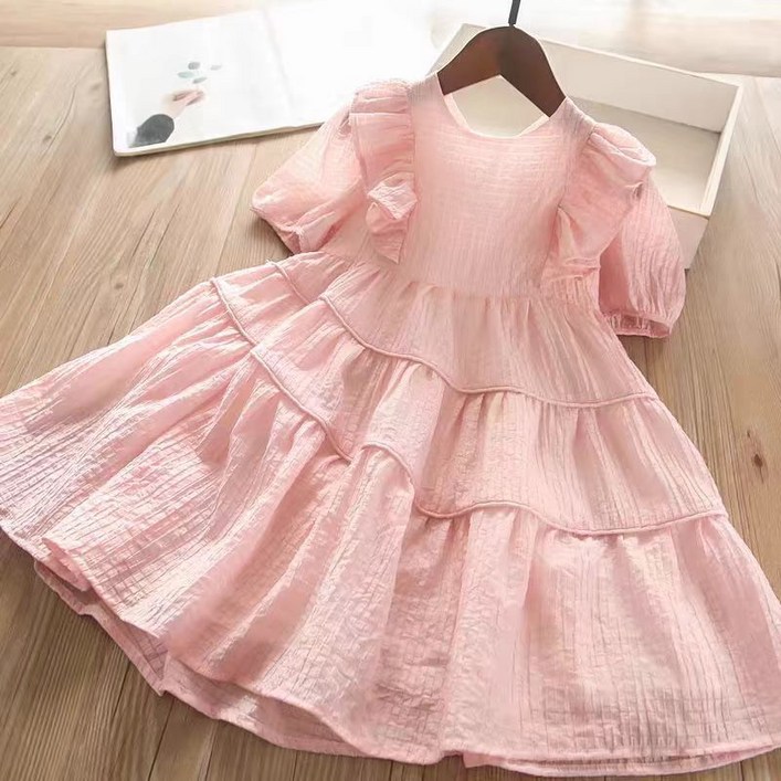 해피유통 여아 여름 레이어드 레이스 반팔 원피스 귀여운 퍼프 디자인디자인14세 이상