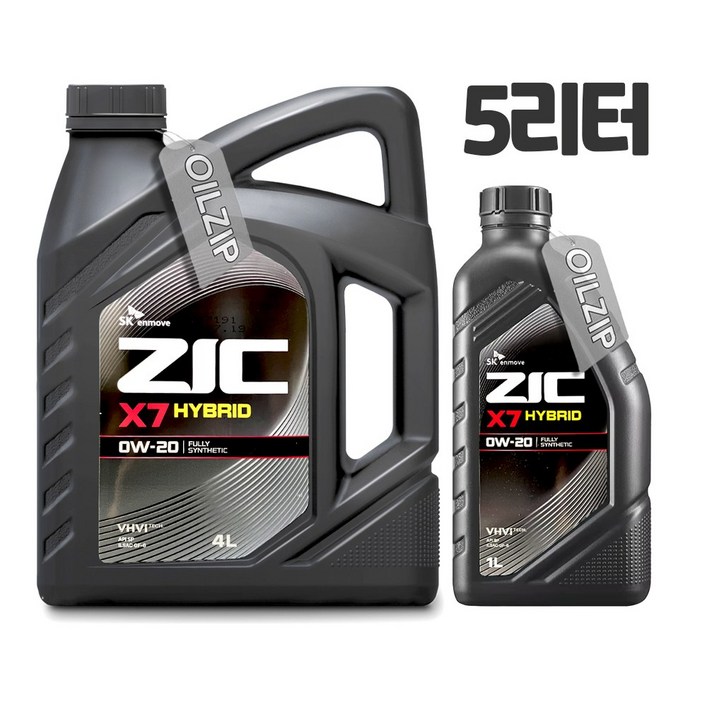 ZIC X7 HYBRID 0W20 5리터4L1L 하이브리드 합성엔진오일, 1개, 4L