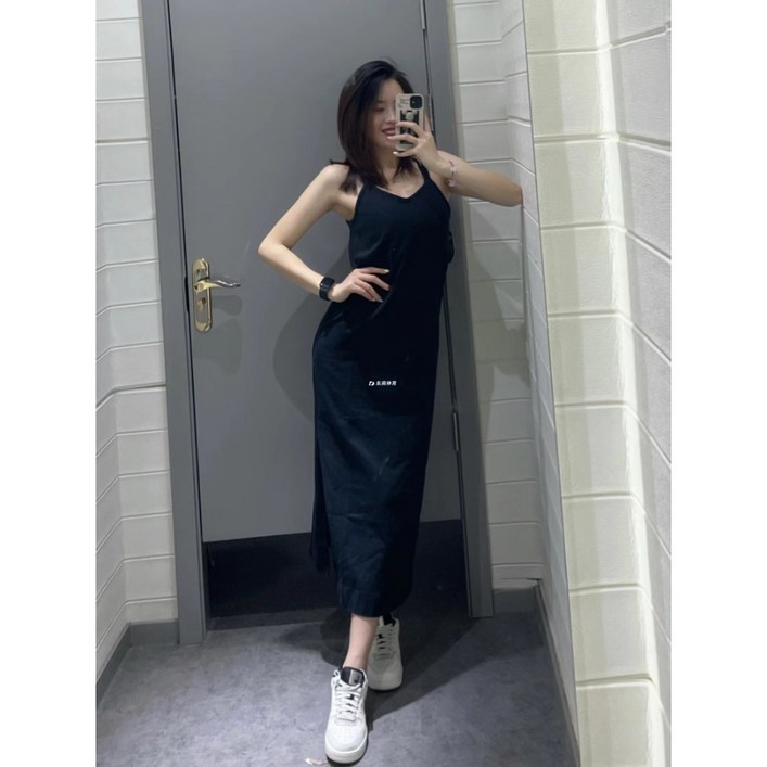 여성용 니트 편안한 통기성 캐주얼 민소매 솔리드 컬러 슬링 드레스 CJ3751010