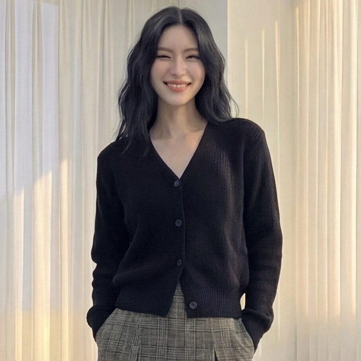 라뷰드 여성 브이넥 크롭 니트 가디건 여자 봄 가을 간절기 아우터 부드러운 긴팔 겉옷 캐주얼룩 데일리룩