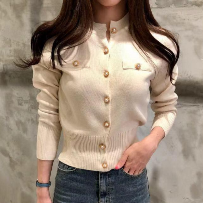 나라라오리 포인트 금장단추 가디건