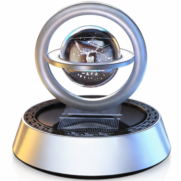 태양광 자동 회전 알루미늄 합금 차량용 방향제 인테리어 소품, 1개, 실버 오션 향