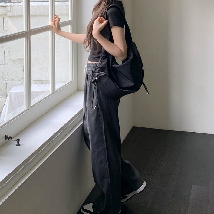 MSF 우먼즈 여성용 밴딩 와이드 데님 팬츠