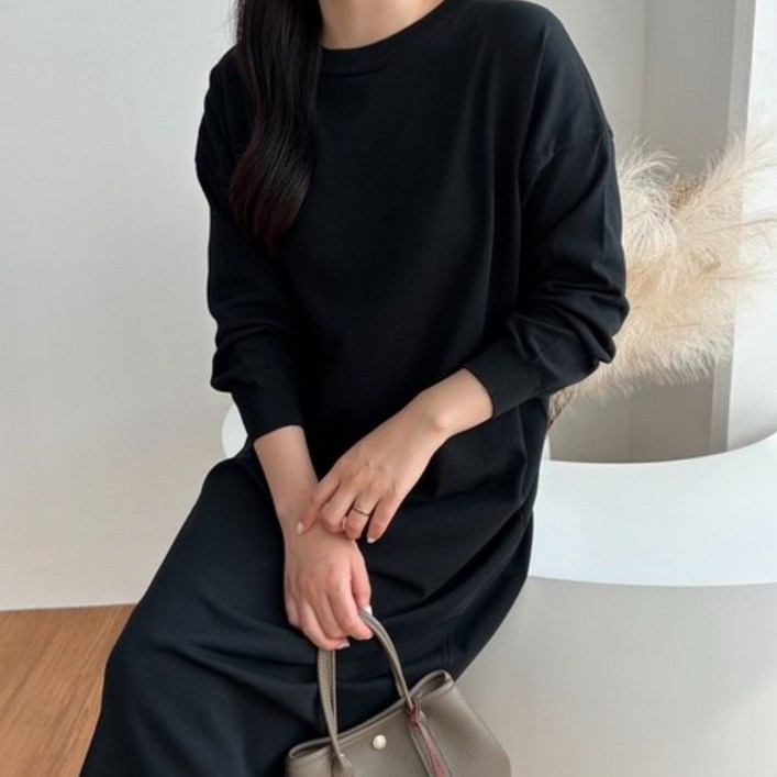 위시엘 빅사이즈 부드러운 스트라이프 니트 롱 원피스