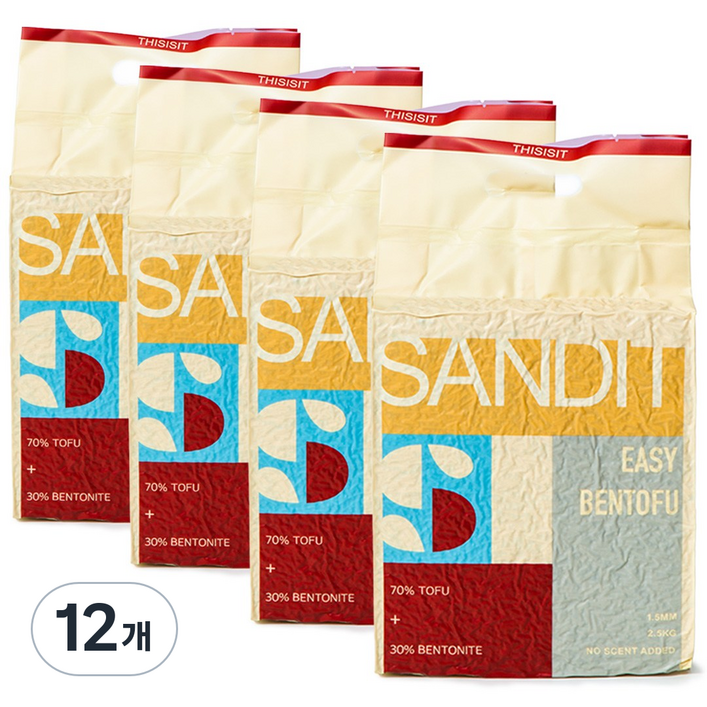 샌딧 벤토푸 3in1 두부+벤토 혼합모래 | 1.5mm 초미세입자 먼지제로 강력탈취, 무향, 12개, 7L