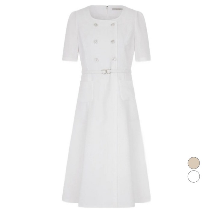 케네스레이디 여성용 루큰 더블 버튼다운 벨티드 원피스