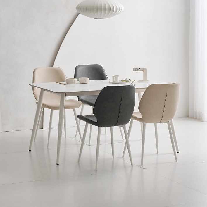 라로퍼니처 밀크 1250 포세린 통 세라믹 식탁 4인용  테이블 의자 세트 방문설치, 화이트식탁, 아이보리, 그레이의자, 일반의자 4