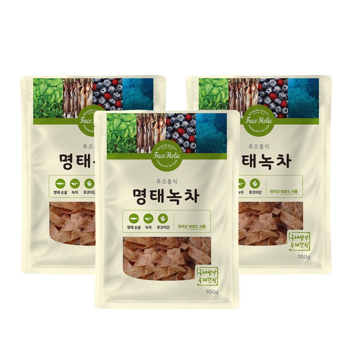 후코홀릭 강아지 건조 간식 100g, 명태 + 녹차 혼합맛, 100g, 3개