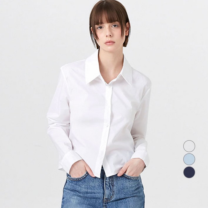 ELLE PARIS 여성용 세미크롭 릴렉스핏 데일리 셔츠