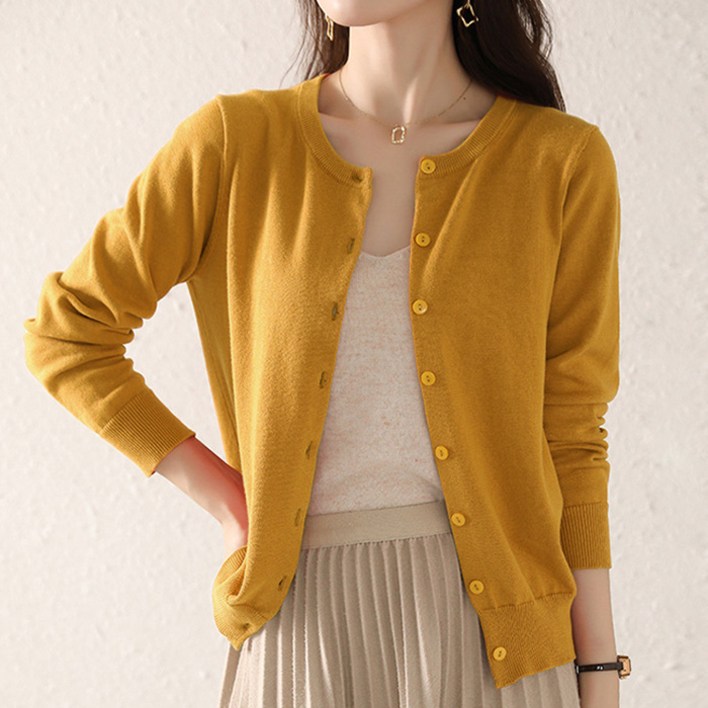 턴키 여성용 빅사이즈 스판 라운드 니트 가디건 AE087