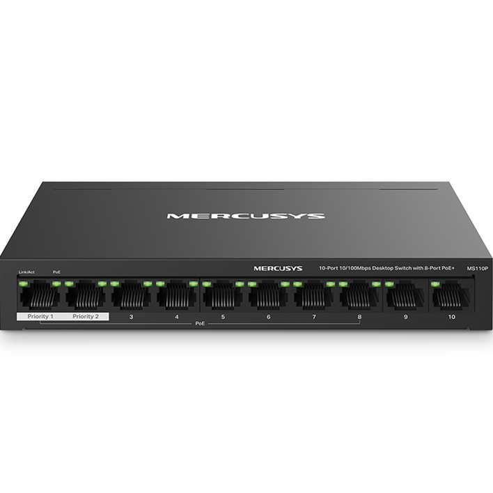 머큐시스 10 포트 10100Mbps 데스크톱 스위치 8 포트 PoE 지원, MS110P, 1개