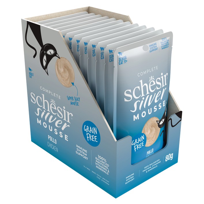 스케지어 어덜트 실버무스 고양이 주식 파우치, 닭, 80g, 12개