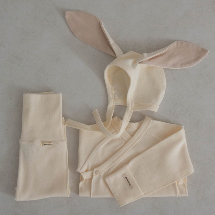 피카부 유아용 바니 배냇 상하의  모자 세트